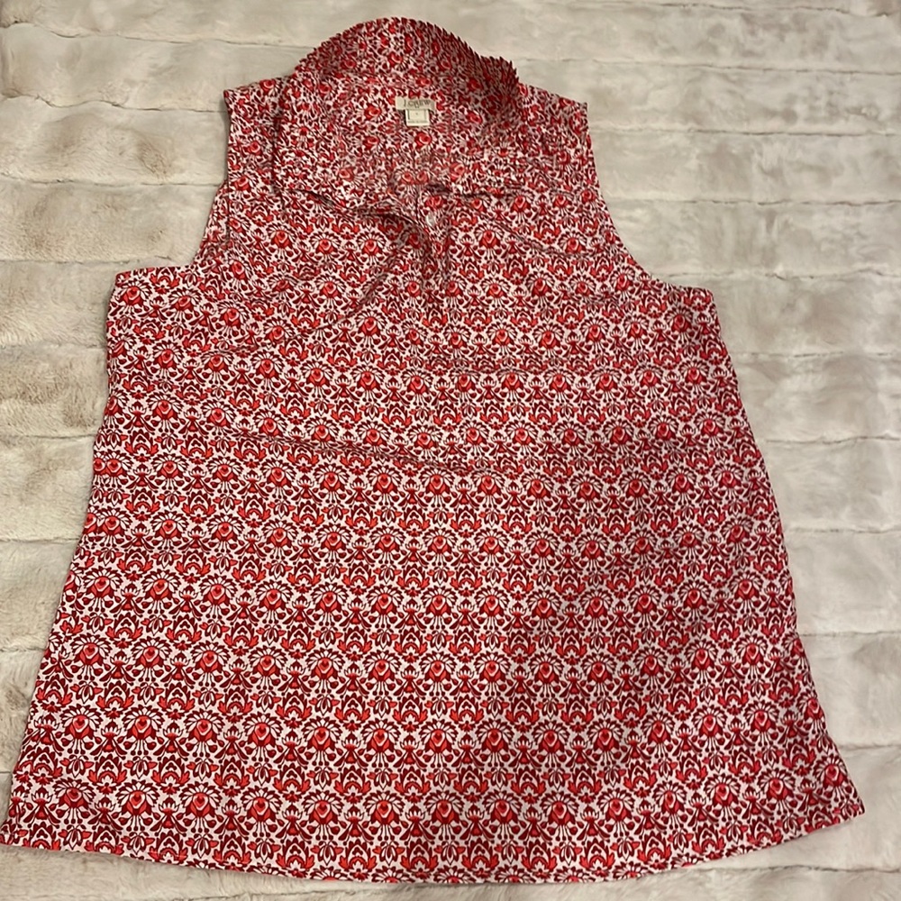 JCrew sleeveless block print blouse with pleat detailed collar size 4
